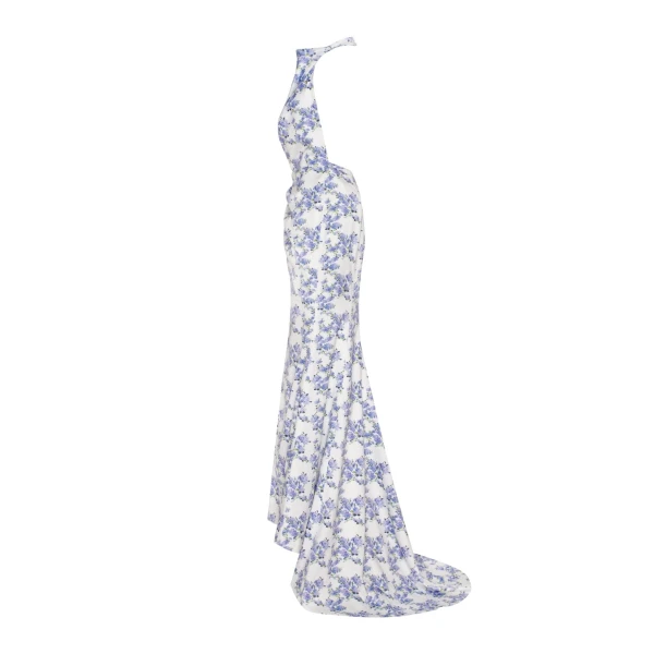 Blue Hydrangea mock neck sleeveless evening dress - Image 7