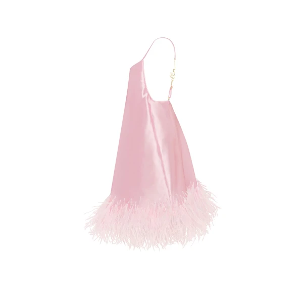 Bohemian pink feather-trimmed slip mini dress, Xo Xo - Image 7