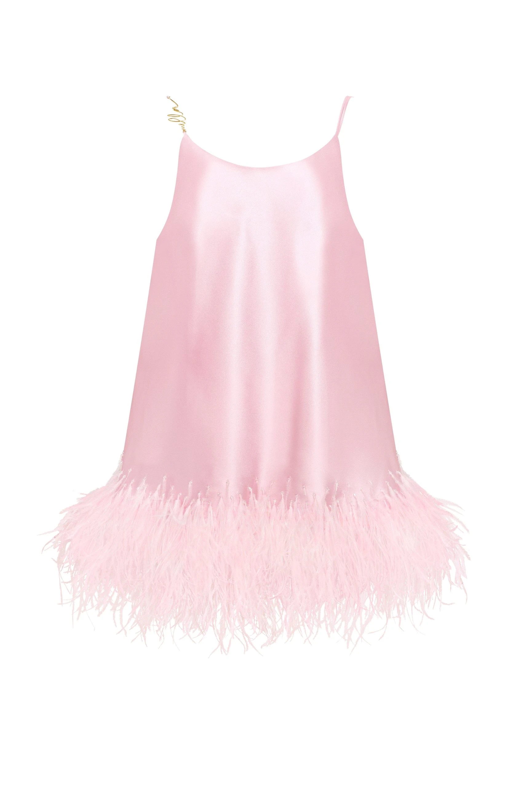 Milla Bohemian pink feather-trimmed slip mini dress Milla dress