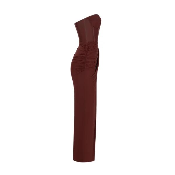 Chocolate off-the-shoulder maxi dress with a thigh slit - Image 7