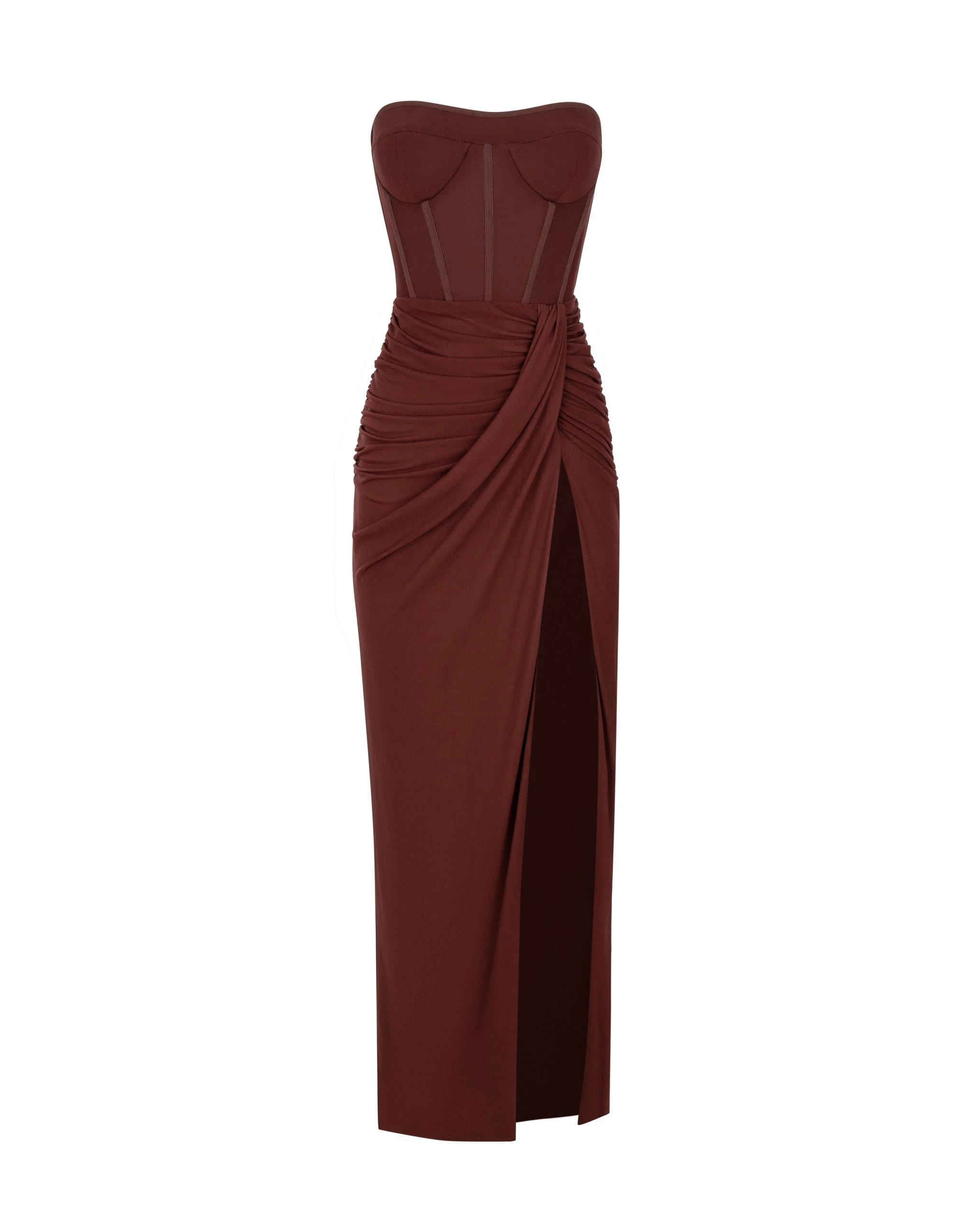 Milla Chocolate off-the-shoulder maxi dress with a thigh slit Milla dress