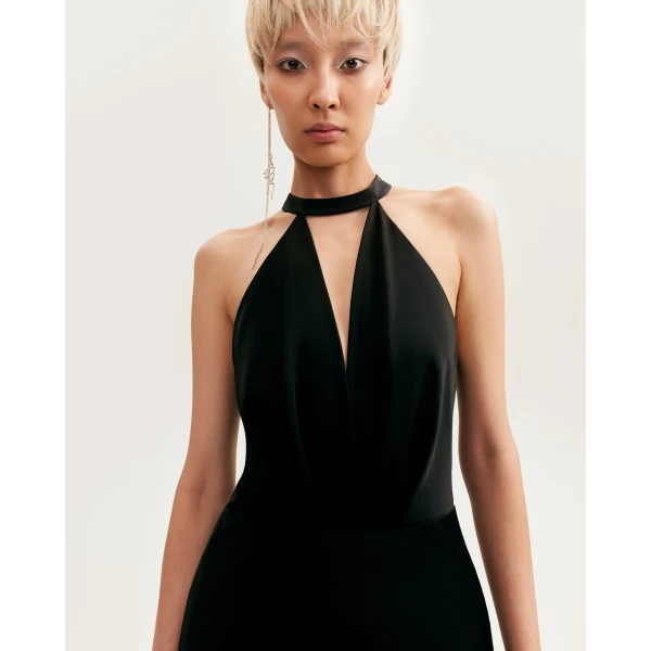 Classical black halterneck satin maxi dress, Xo Xo - Image 7