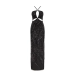 Milla Cut-out halterneck black maxi covered in sequins Milla dress