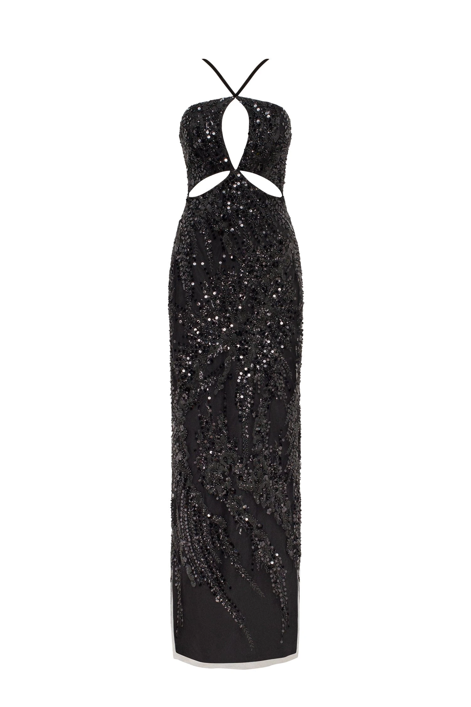 Milla Cut-out halterneck black maxi covered in sequins Milla dress