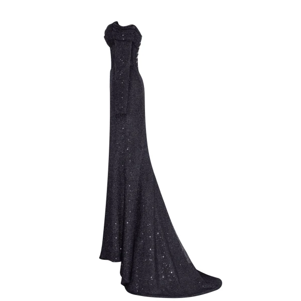 Elegant black off-the-shoulder sparkling maxi dress - Image 7