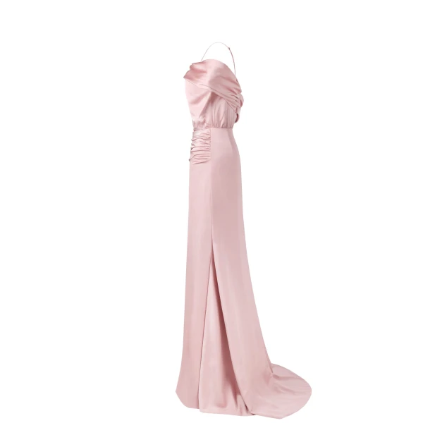 Elegant misty rose off-the-shoulder silk maxi dress - Image 7