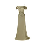 Milla Elegant olive off-the-shoulder silk maxi dress Milla dress