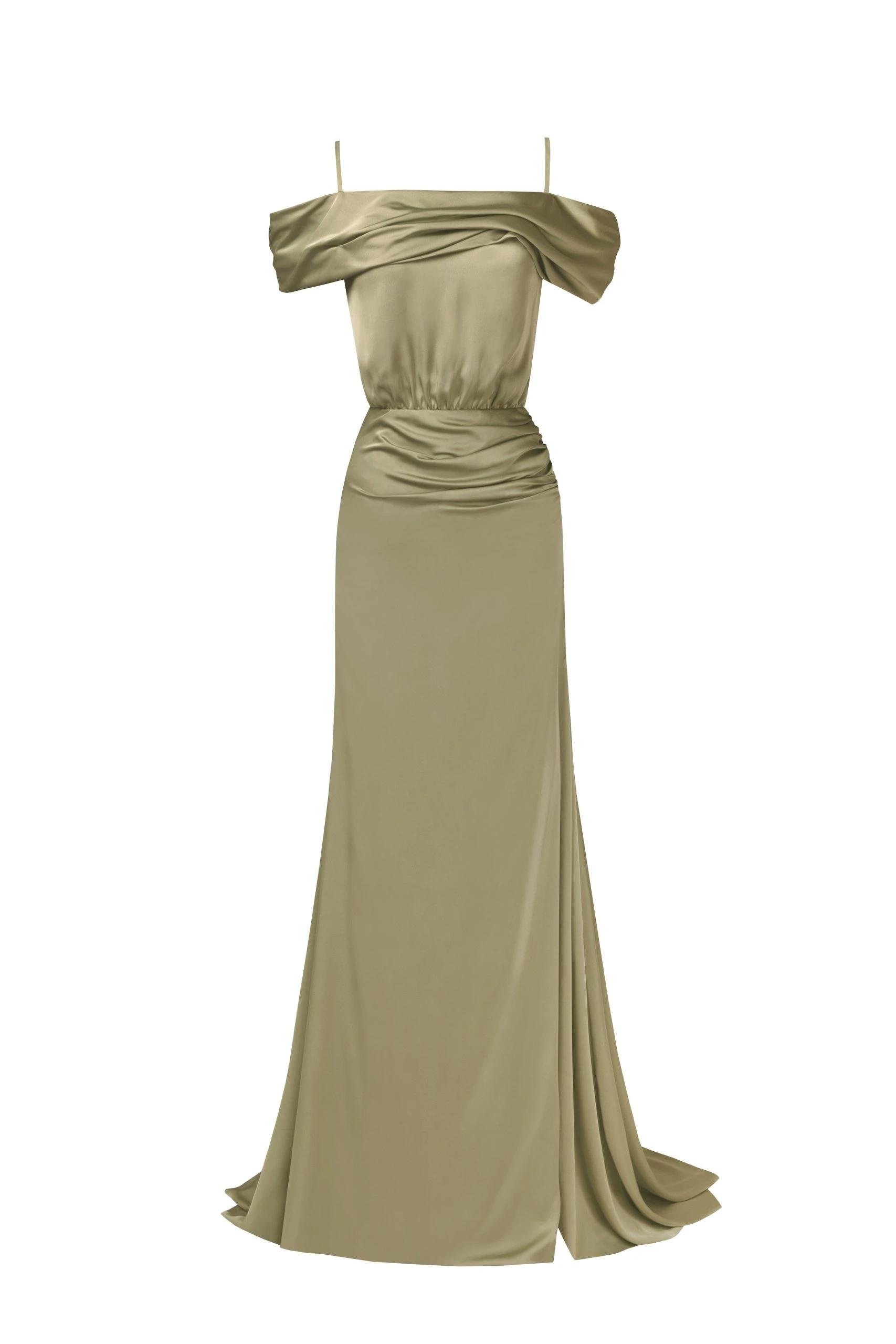 Milla Elegant olive off-the-shoulder silk maxi dress Milla dress