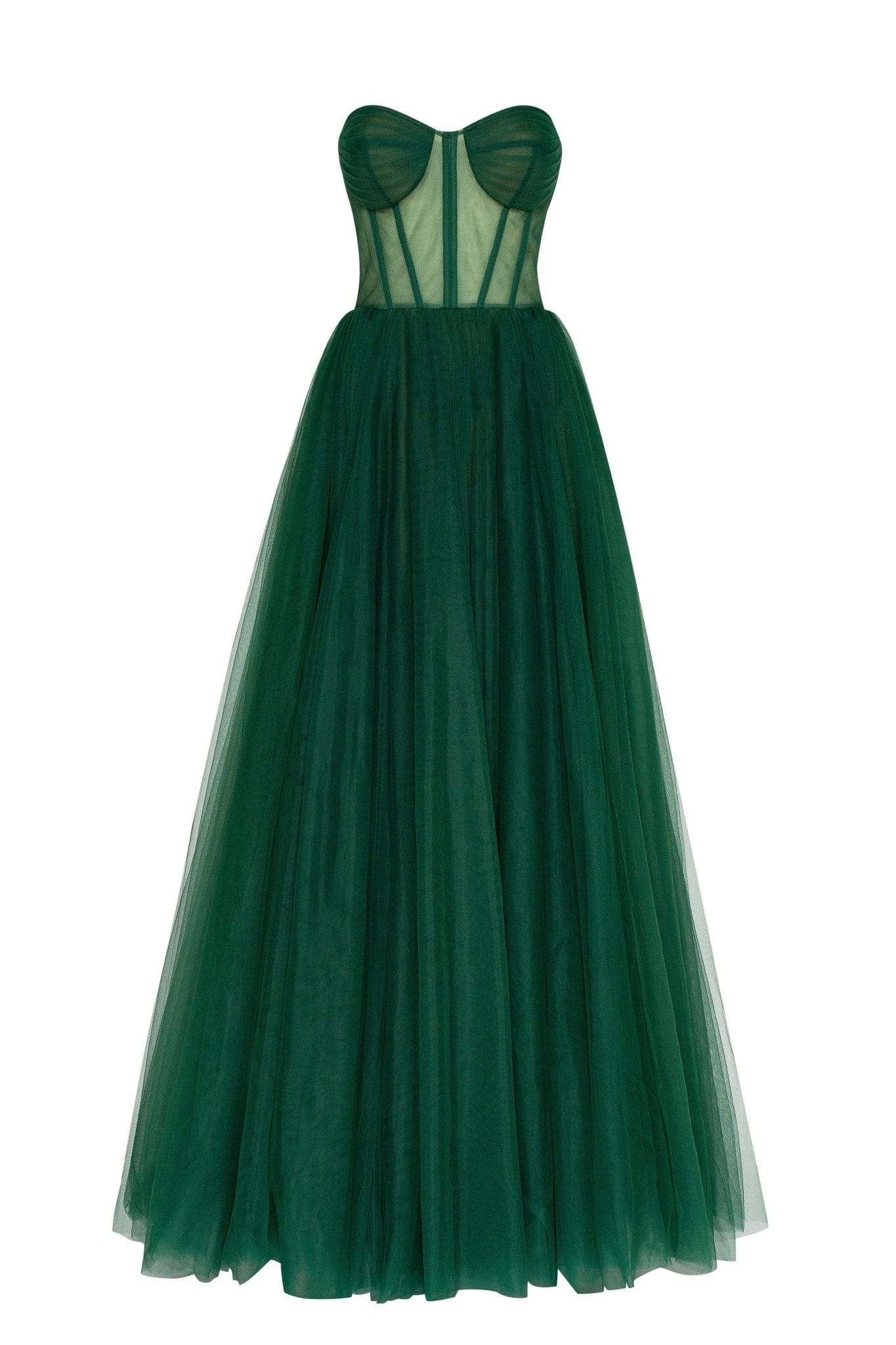 Milla Emerald Green Tulle Maxi Dress with a Corset Bustier