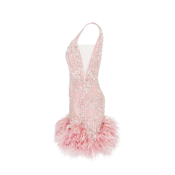 Fabulous mini dress on straps adorned with crystals and feathers - Image 7