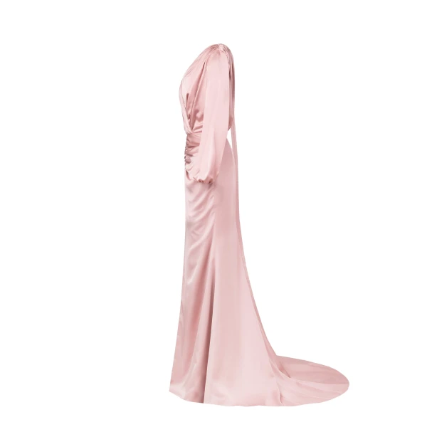 Fancy misty rose silk maxi evening dress - Image 7