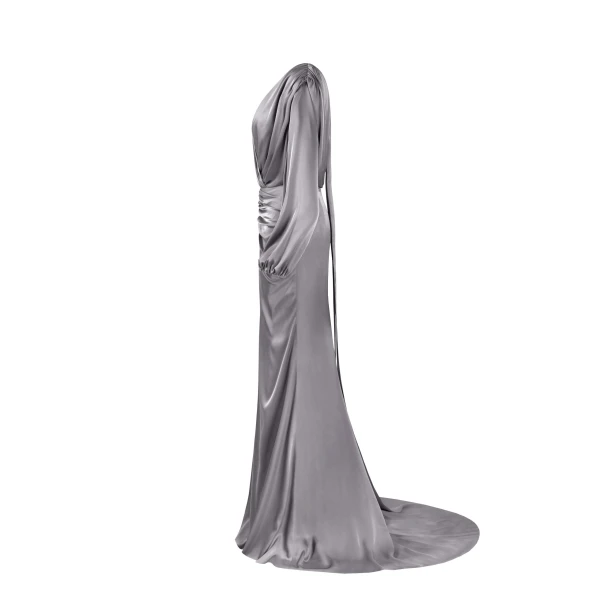 Fancy silver silk maxi evening dress - Image 7