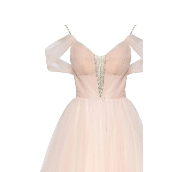 Feminine tulle cocktail dress with the light off-the-shoulder sleeves - Image 7