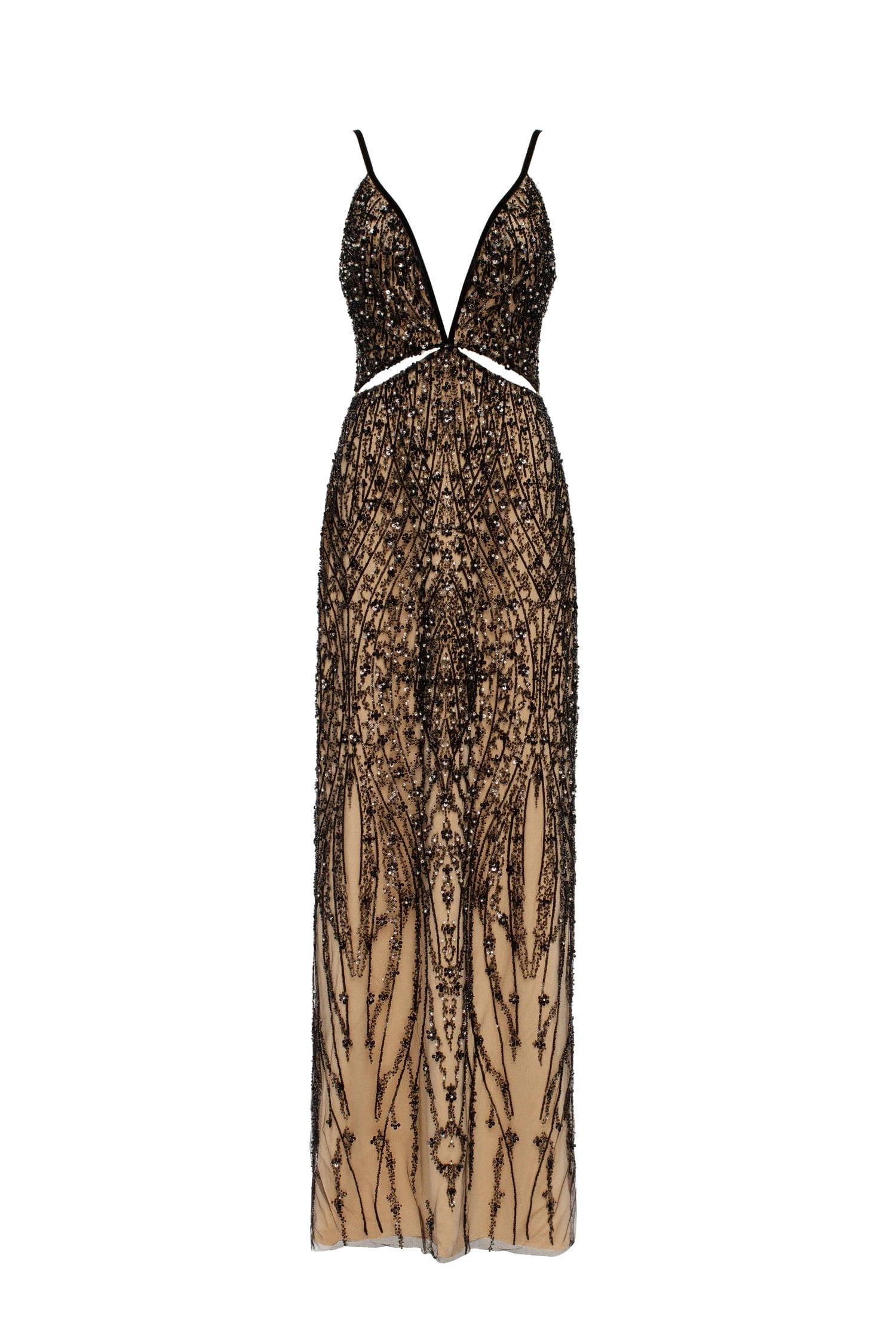Milla Gala-worthy beige maxi dress covered in black sequined ornament Milla dress