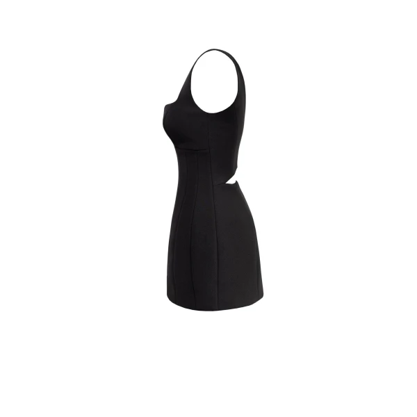 Glossy ultra mini dress in black with cutouts - Image 7