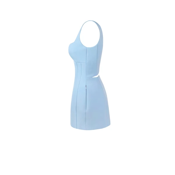 Glossy ultra mini dress in light blue with cutouts - Image 7