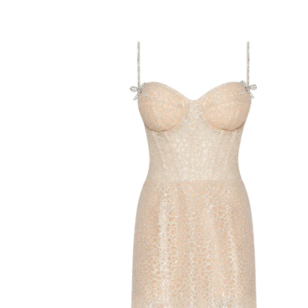 Golden Royal fitted evening gown with the high slit - Image 7