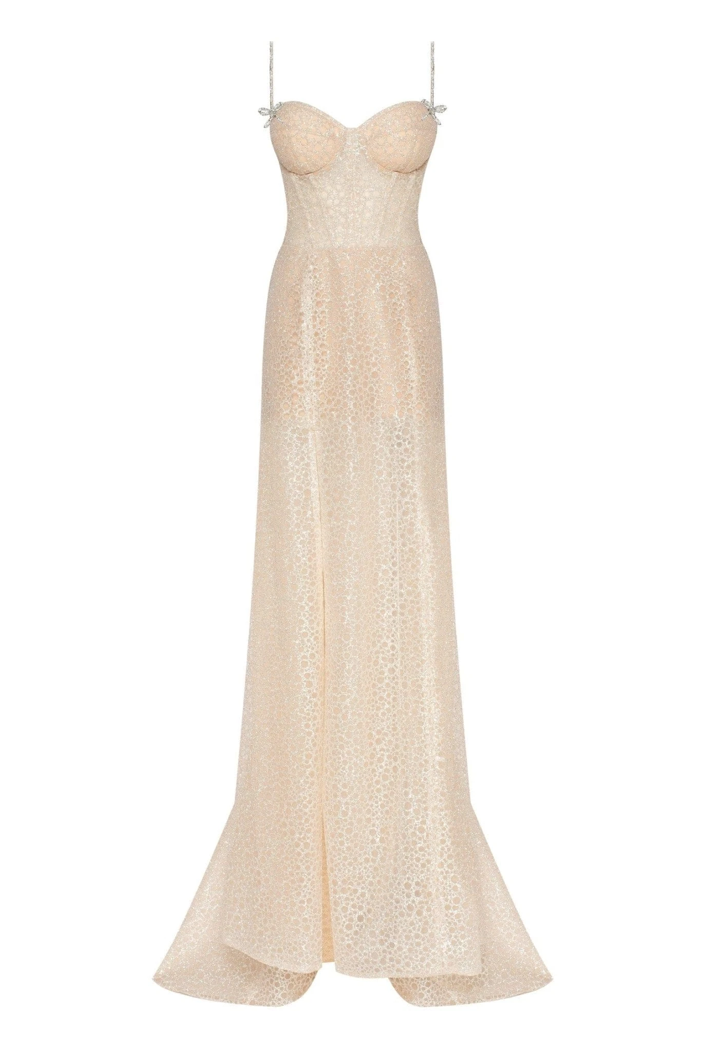 Milla Golden Royal fitted evening gown with the high slit Milla dress