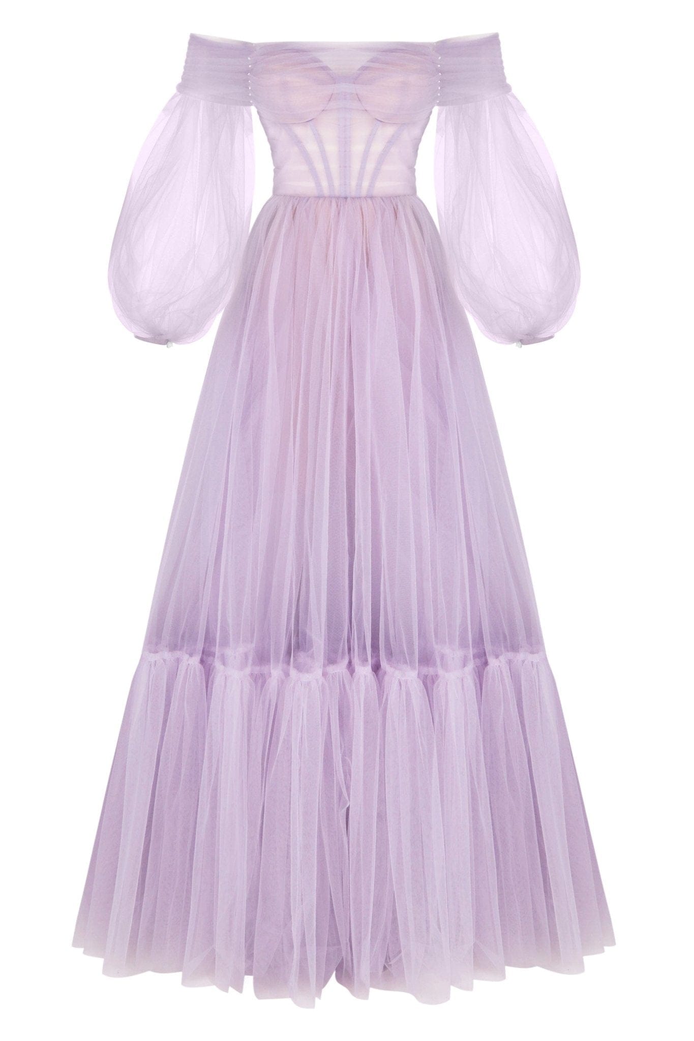 Milla Lavender Sheer Sleeves Maxi Tulle Dress