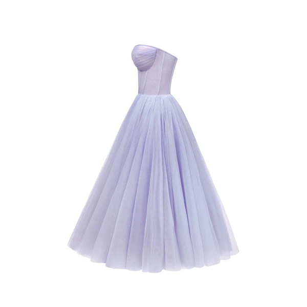 Lavender Strapless Puffy Midi Tulle Dress - Image 7