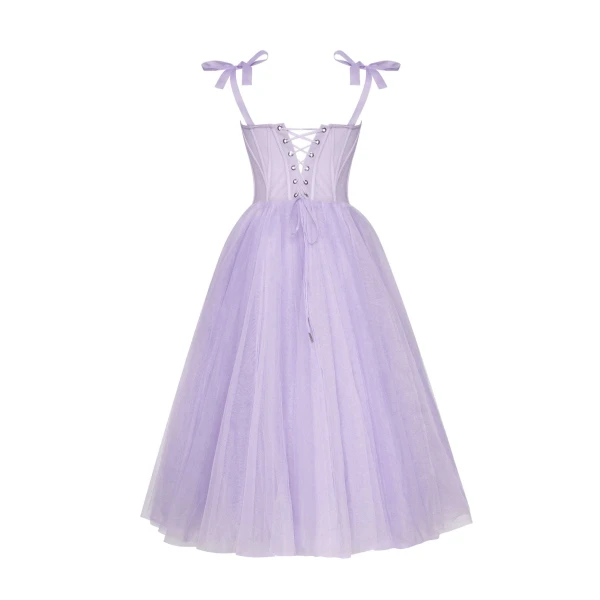 Lavender Tie shoulder midi tulle dress - Image 7