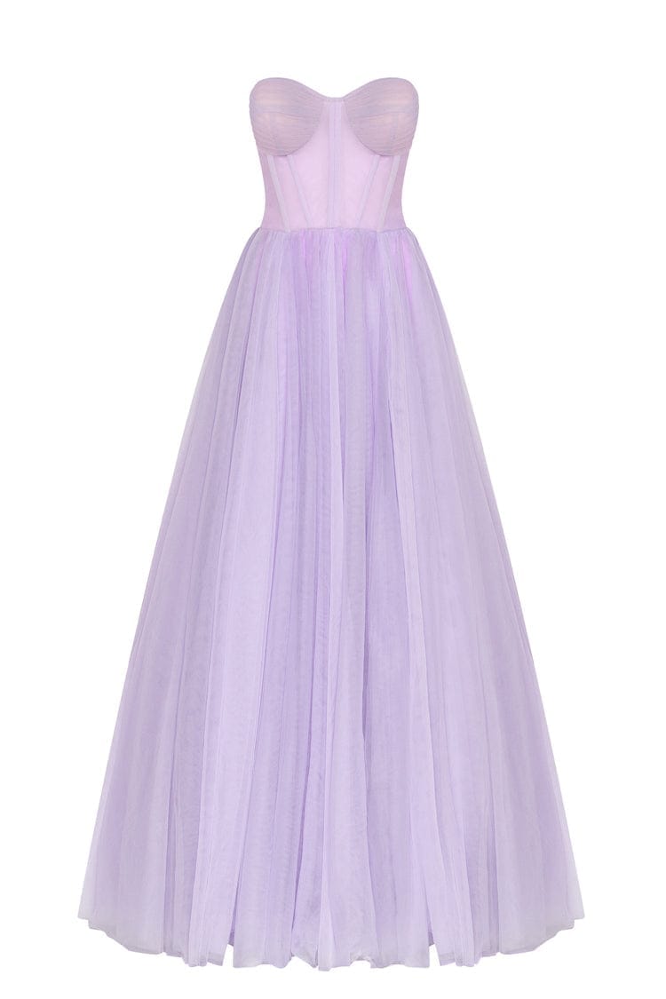 Milla Lavender Tulle Maxi Dress with a Corset Bustier