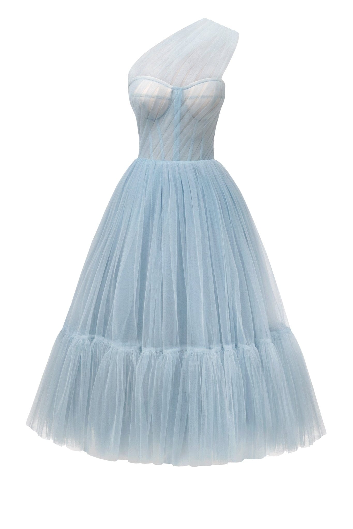 Milla Light Blue One-Shoulder Cocktail Tulle Dress
