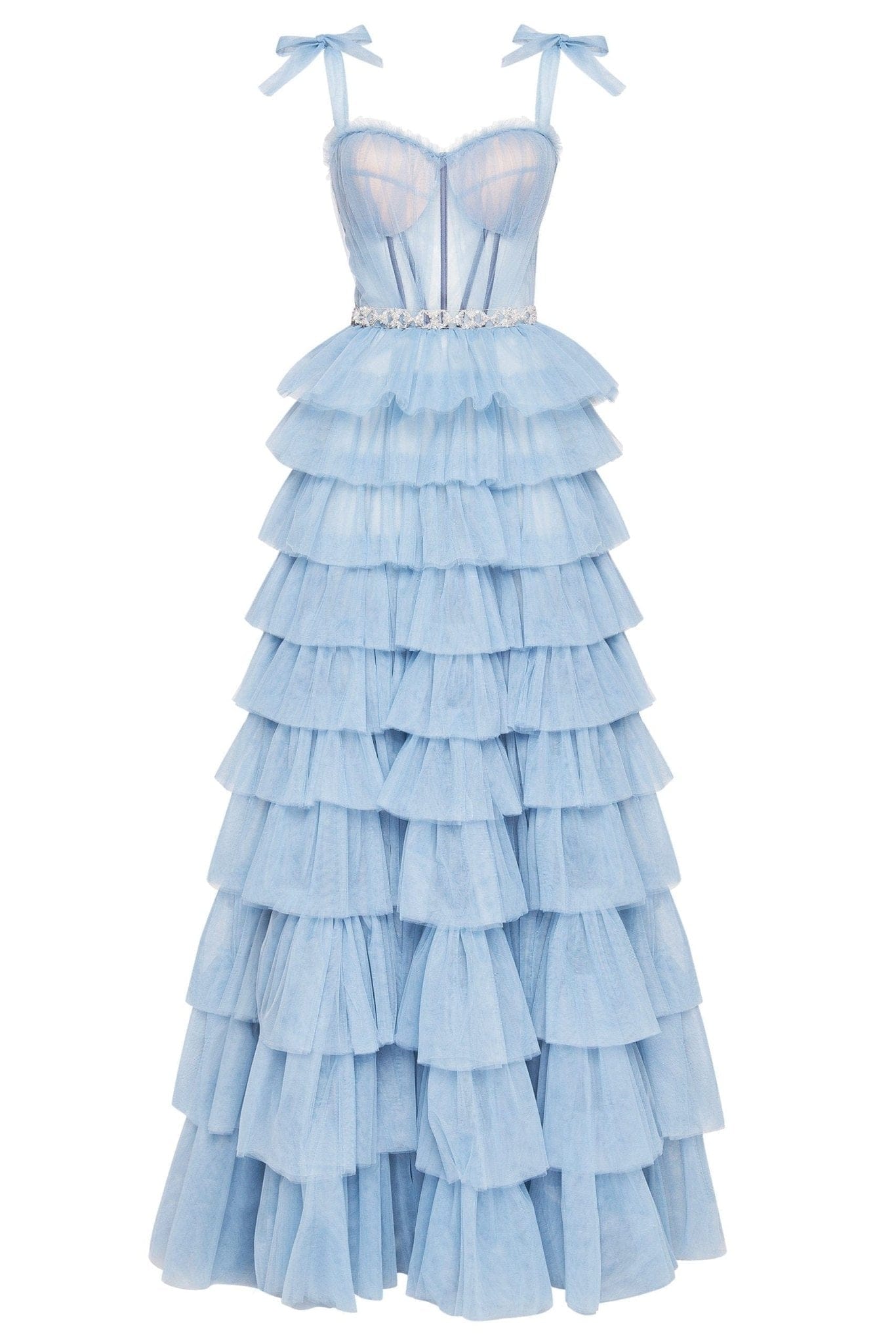 Milla Light Blue Romantic Frill-Layered Tulle Dress