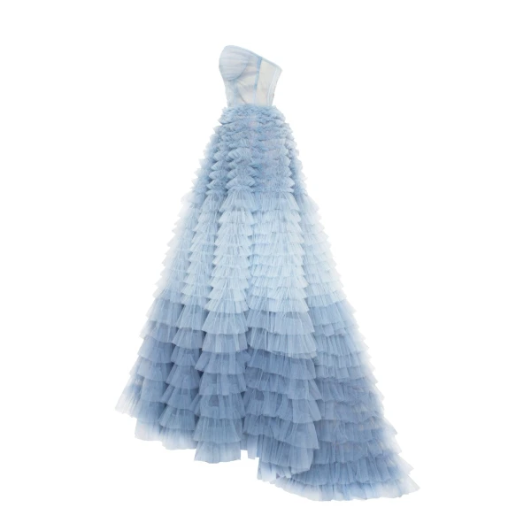 Light Blue Strapless Frill-Layered Fluffy Dress - Image 7