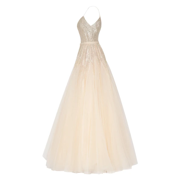Melon Fitted maxi tulle dress sprinkled with glitter - Image 7