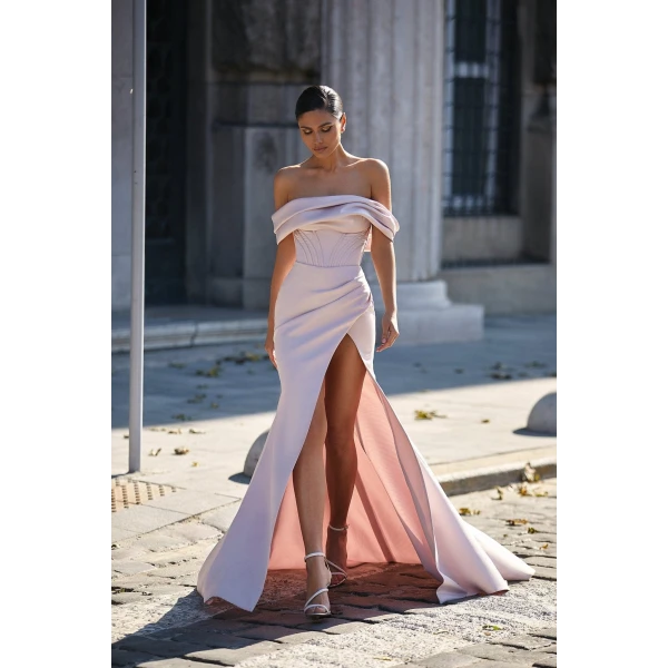 Misty Rose Princess strapless gown with thigh slit - Image 7