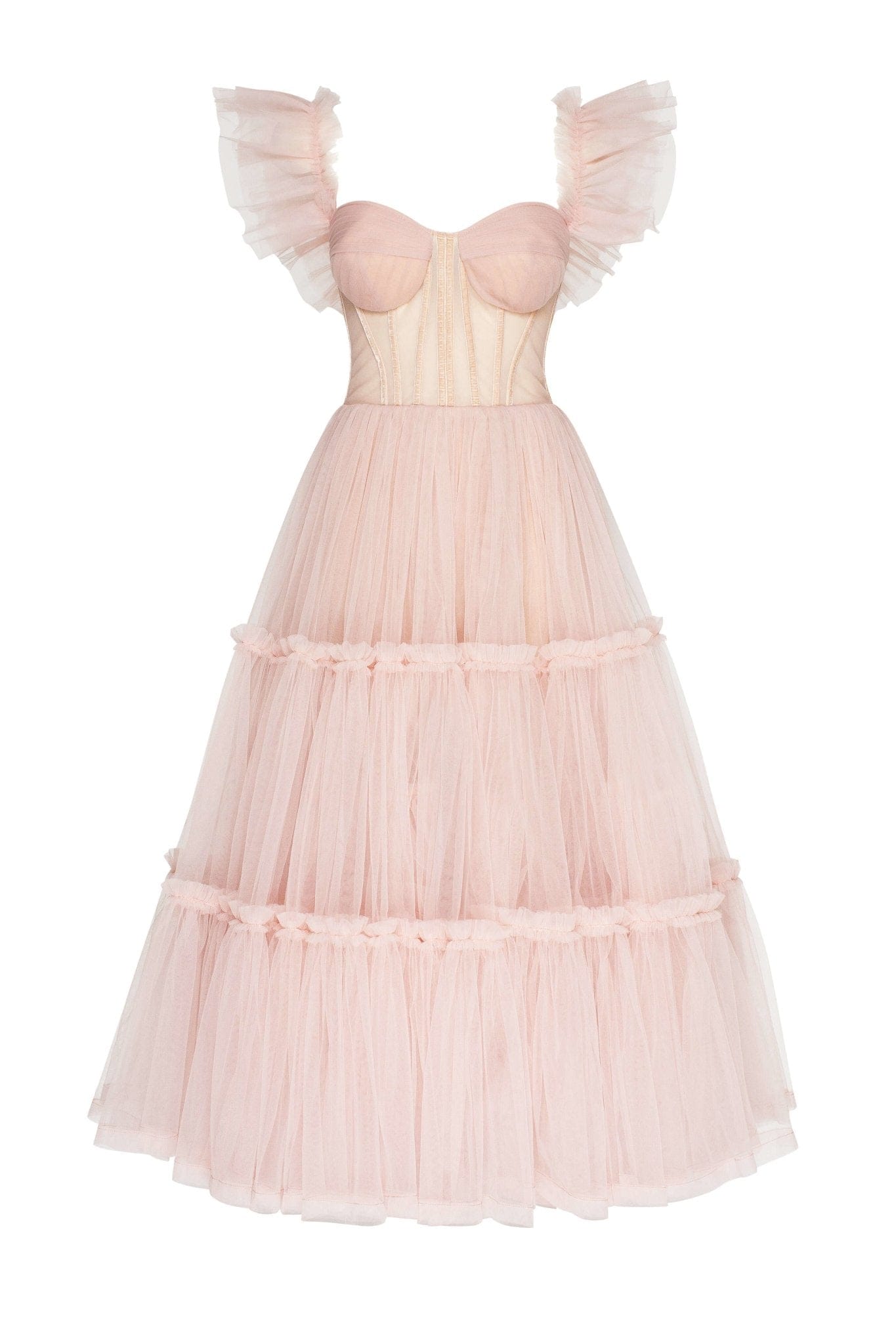 Milla Misty Rose Ruffled Tulle Midi Dress