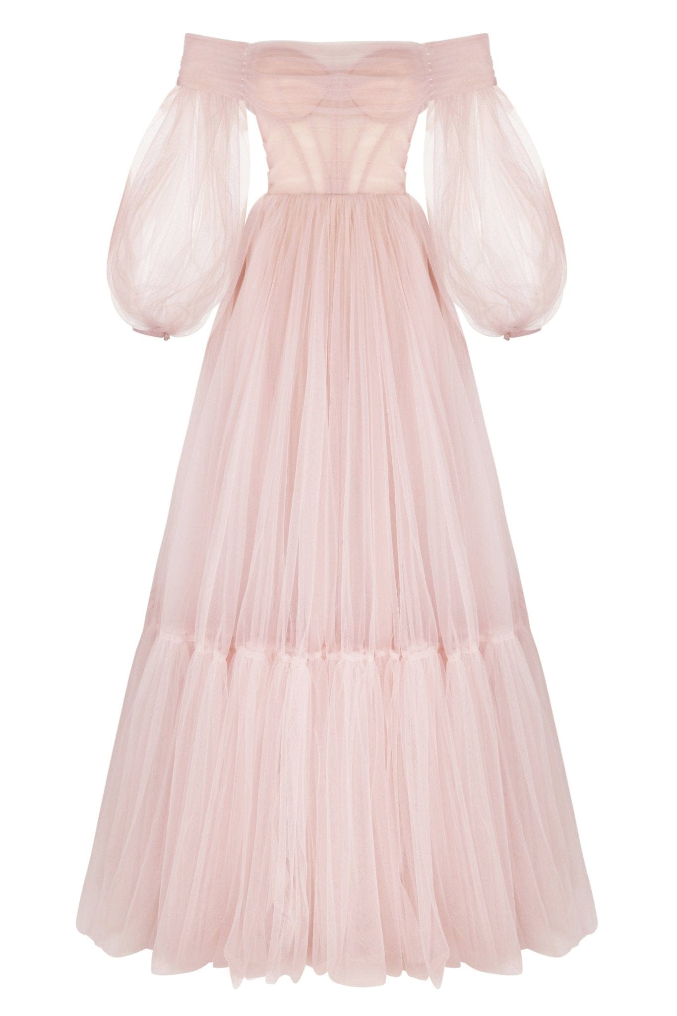 Milla Misty Rose Sheer Sleeves Maxi Tulle Dress