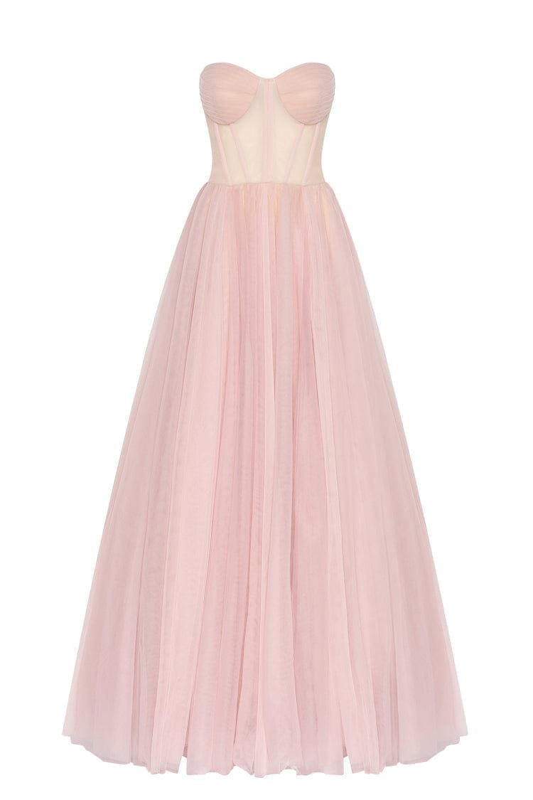 Milla Misty Rose Tulle Maxi Dress with a Corset Bustier