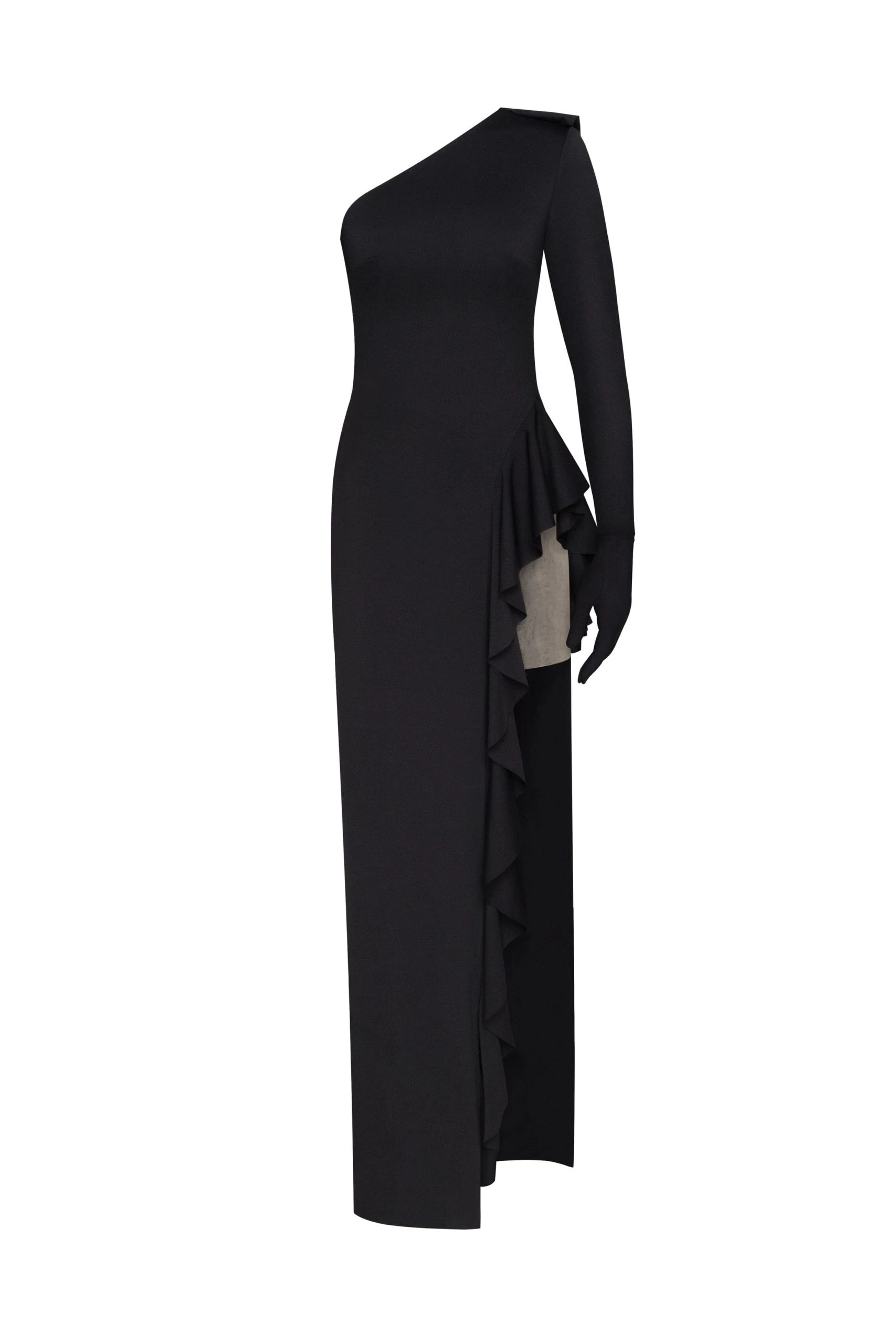 Milla One-shoulder ruffle-trimmed maxi dress in black Milla dress