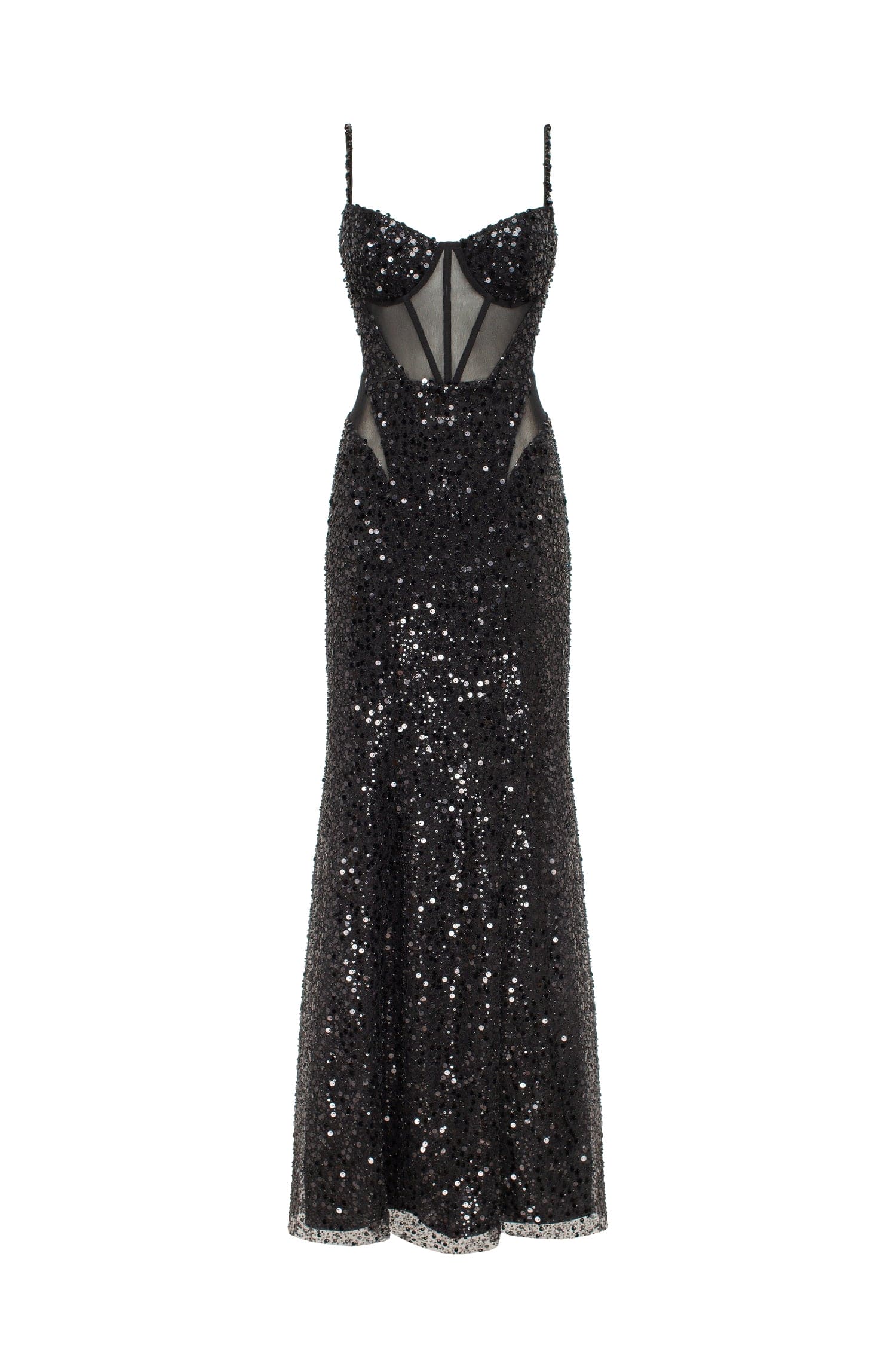 Milla Sensational black maxi on spaghetti straps covered in sequins Dress
