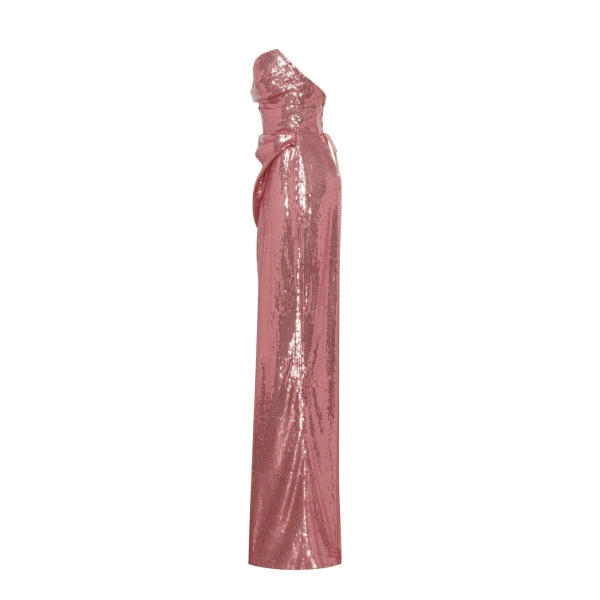 Sequined strapless evening gown in rose color with a thigh slit - Image 7