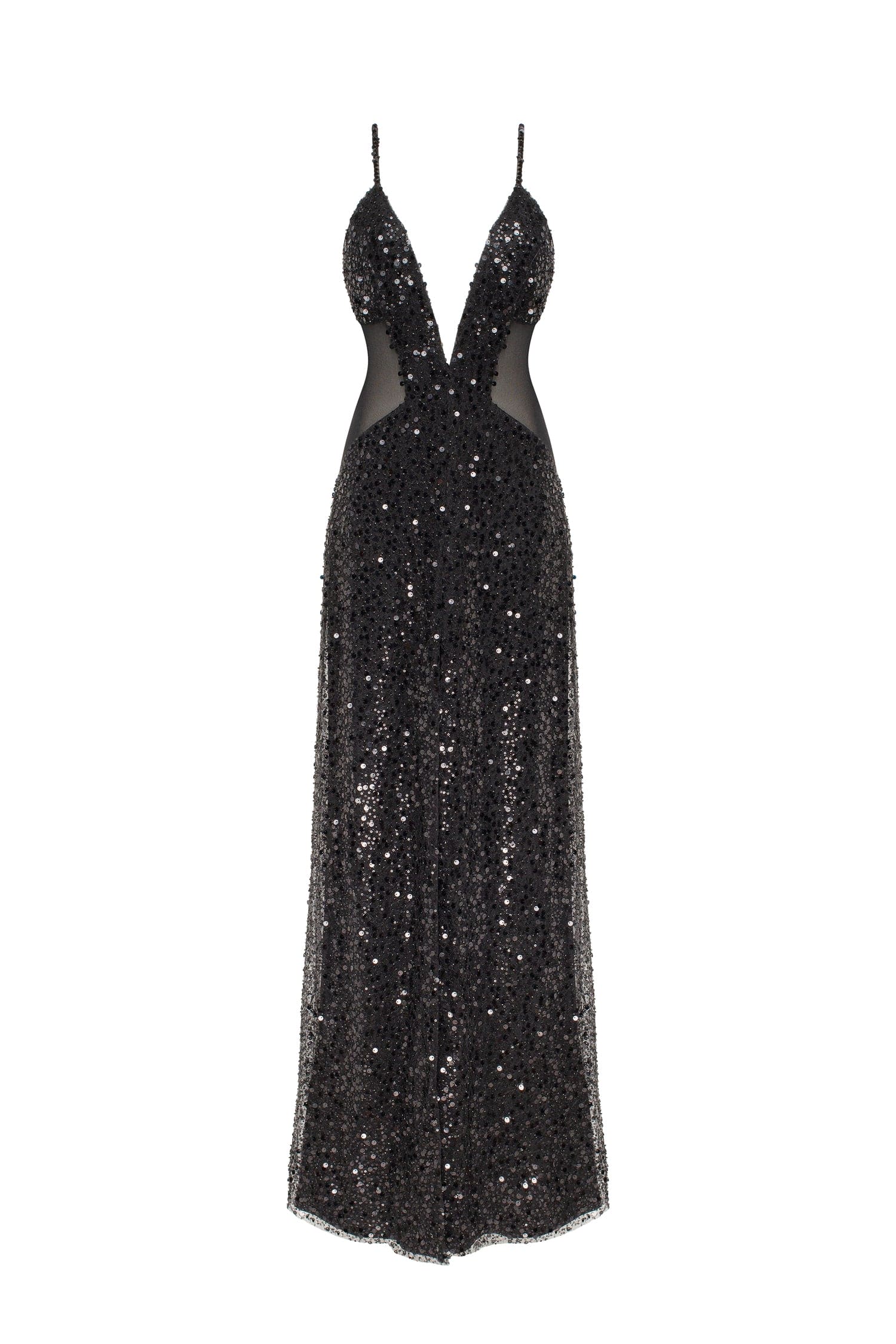 Milla Sexy spaghetti straps black maxi covered in sequins Dress