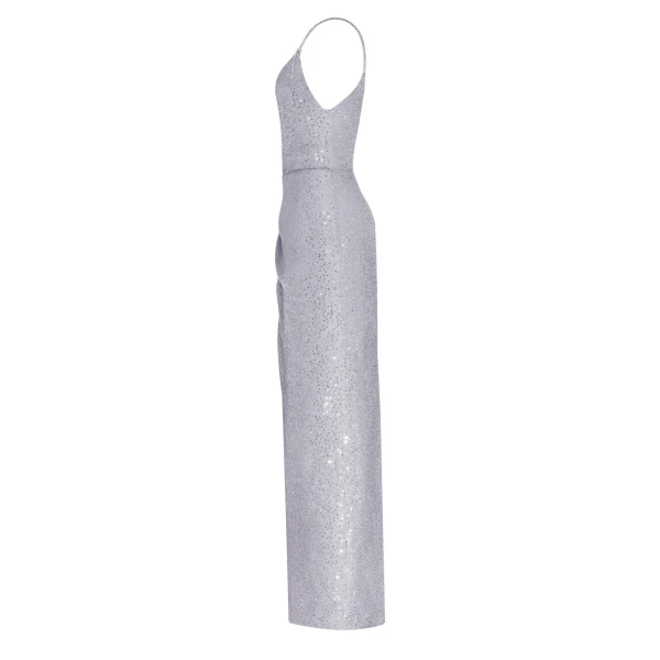 Spaghetti straps silver sparkling wrapped maxi dress - Image 7