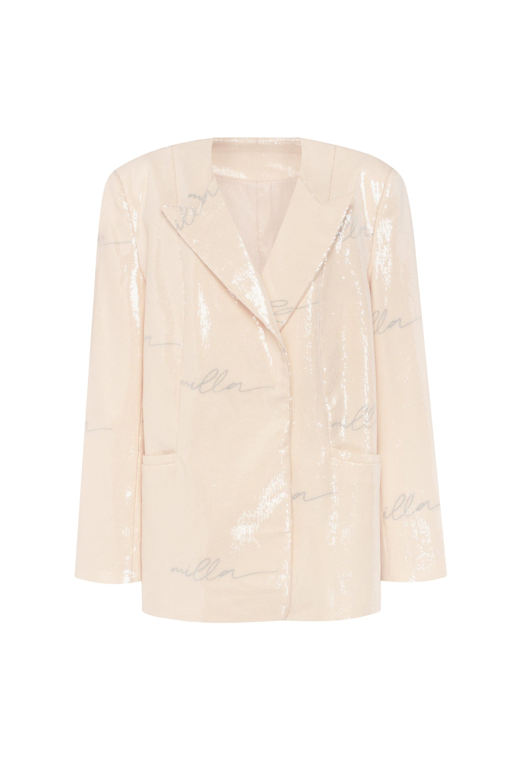 Milla Sparkling beige blazer with Milla’s signature, Xo Xo