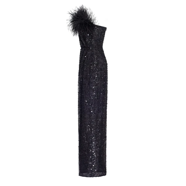 Striking one-shoulder maxi dress with feathers and sequins - Image 7