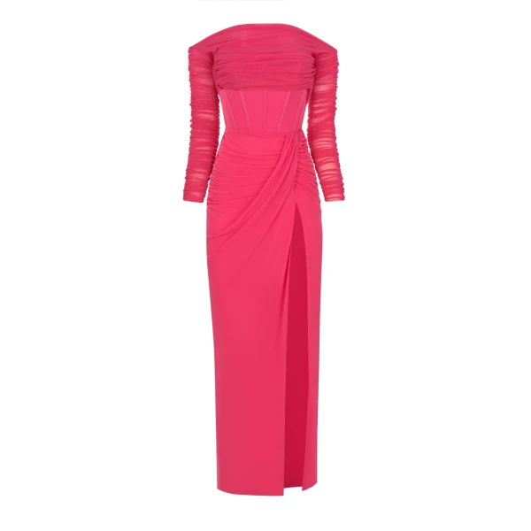 Striking pink off-the-shoulder maxi dress - Image 7