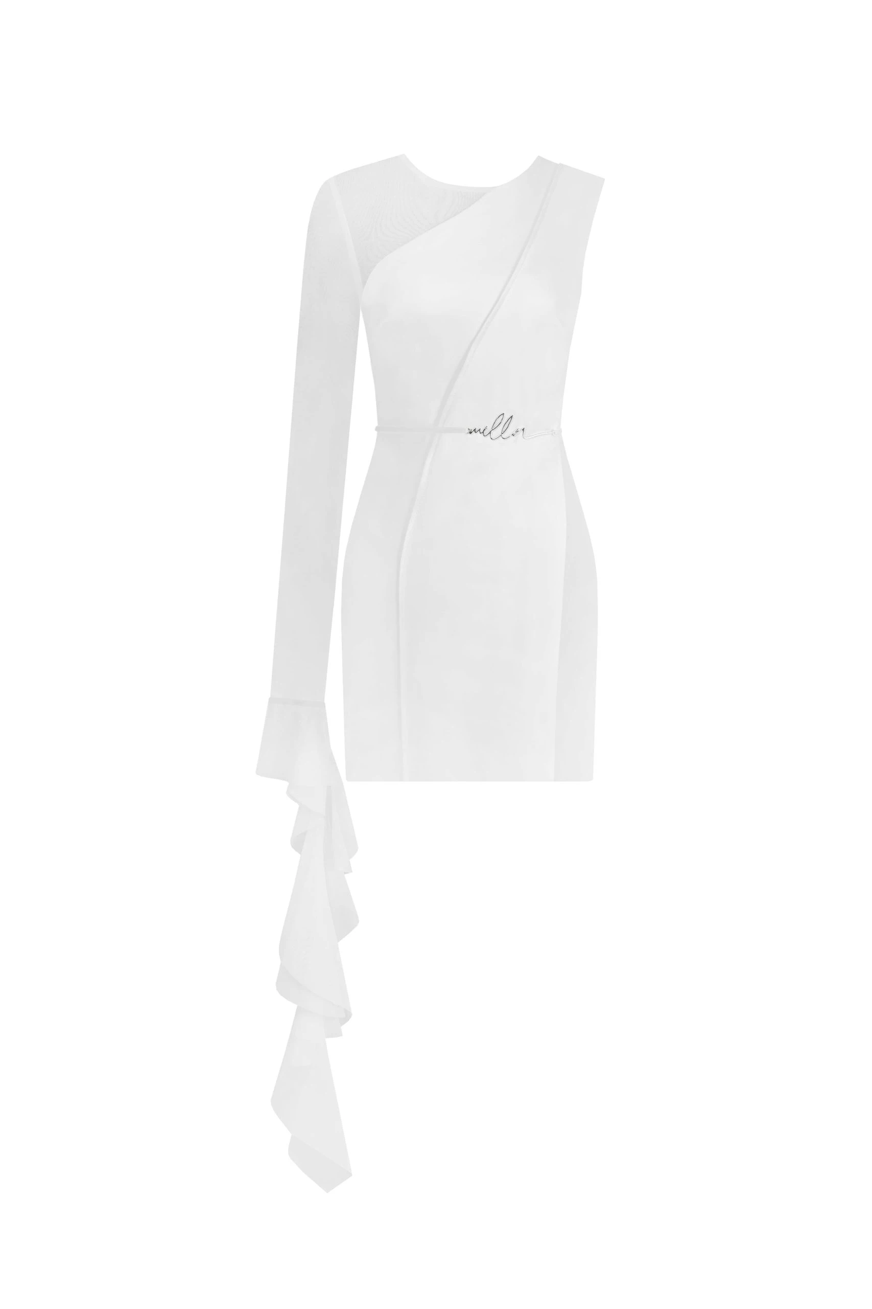 Milla Stunning one-shoulder mini dress with sheer inserts in white Milla dress