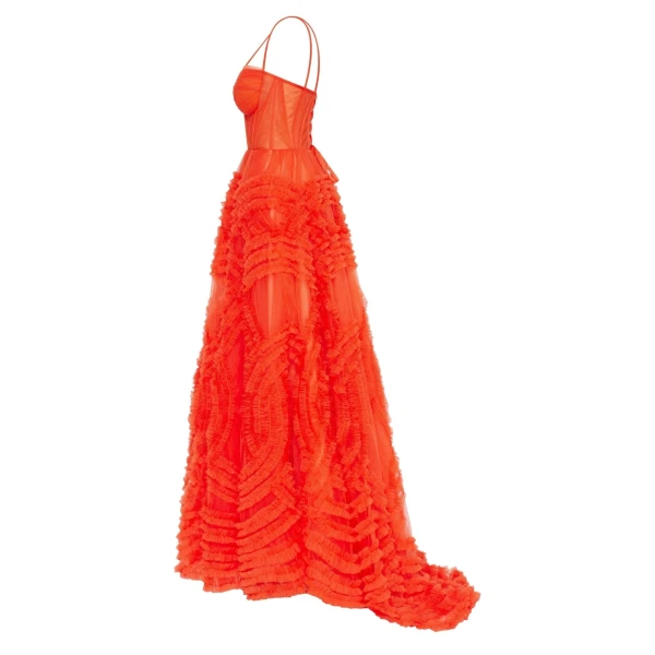 Tangerine Tulle Ornament Maxi Dress - Image 7
