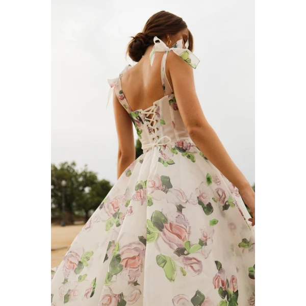 Tender floral midi tie-strap dress - Image 7