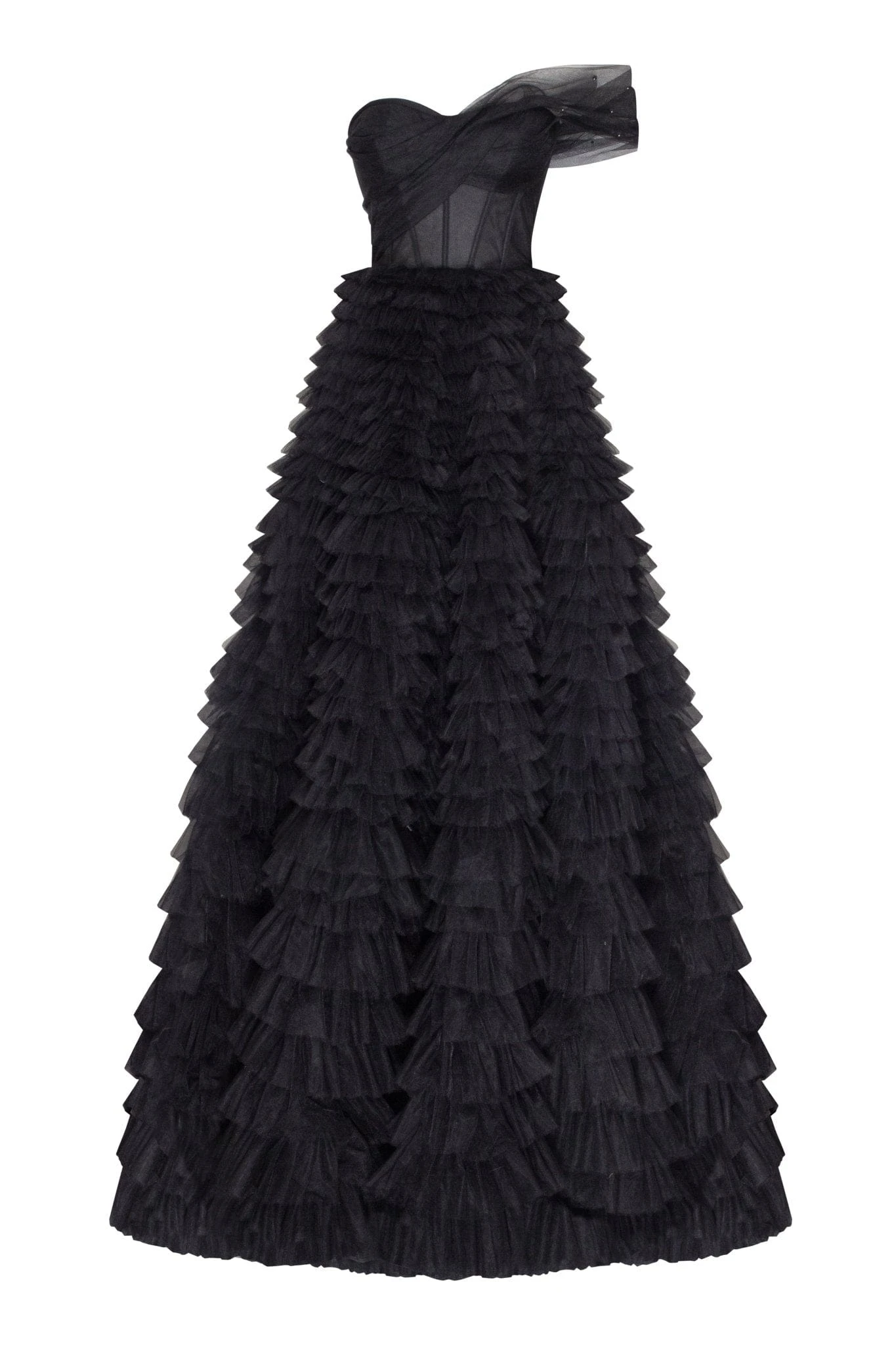 Milla Timeless one-shoulder frill-layered ball gown in black Milla dress