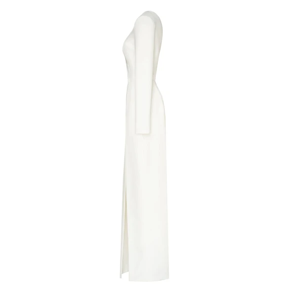 White Long-sleeved dress with sharp shoulder cut - Image 7