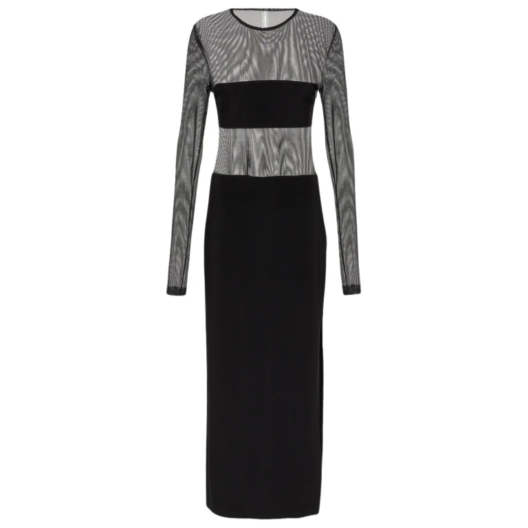 Norma Kamali Dash mesh and jersey maxi dress69622 nobg