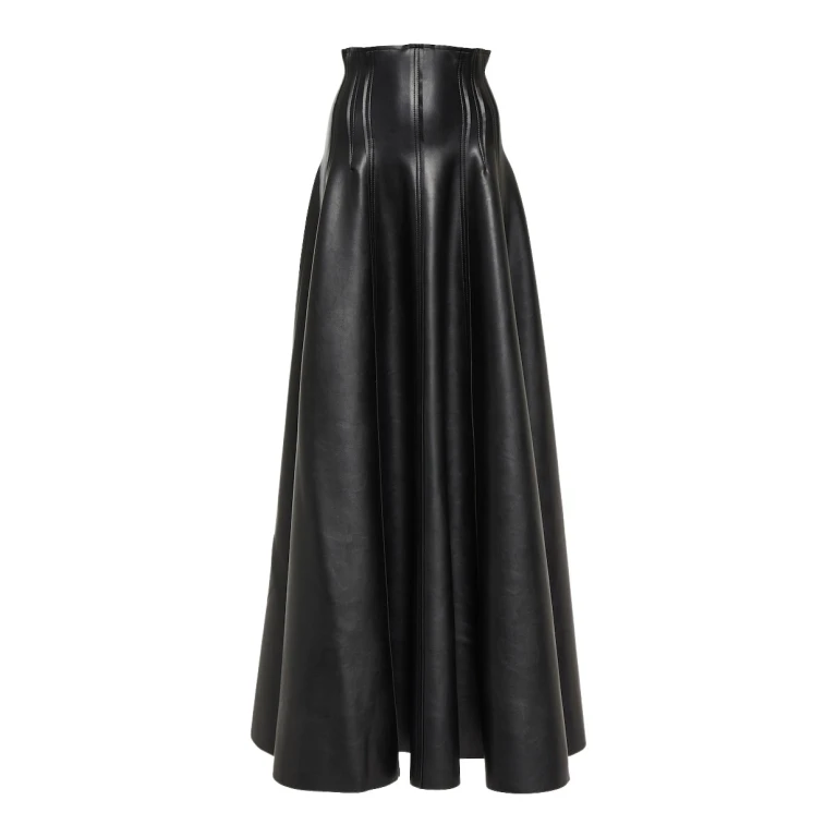 Norma Kamali Grace flared faux leather maxi skirt97755 nobg