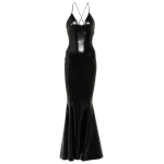 Norma Kamali Open back faux patent leather maxi dress71074 nobg